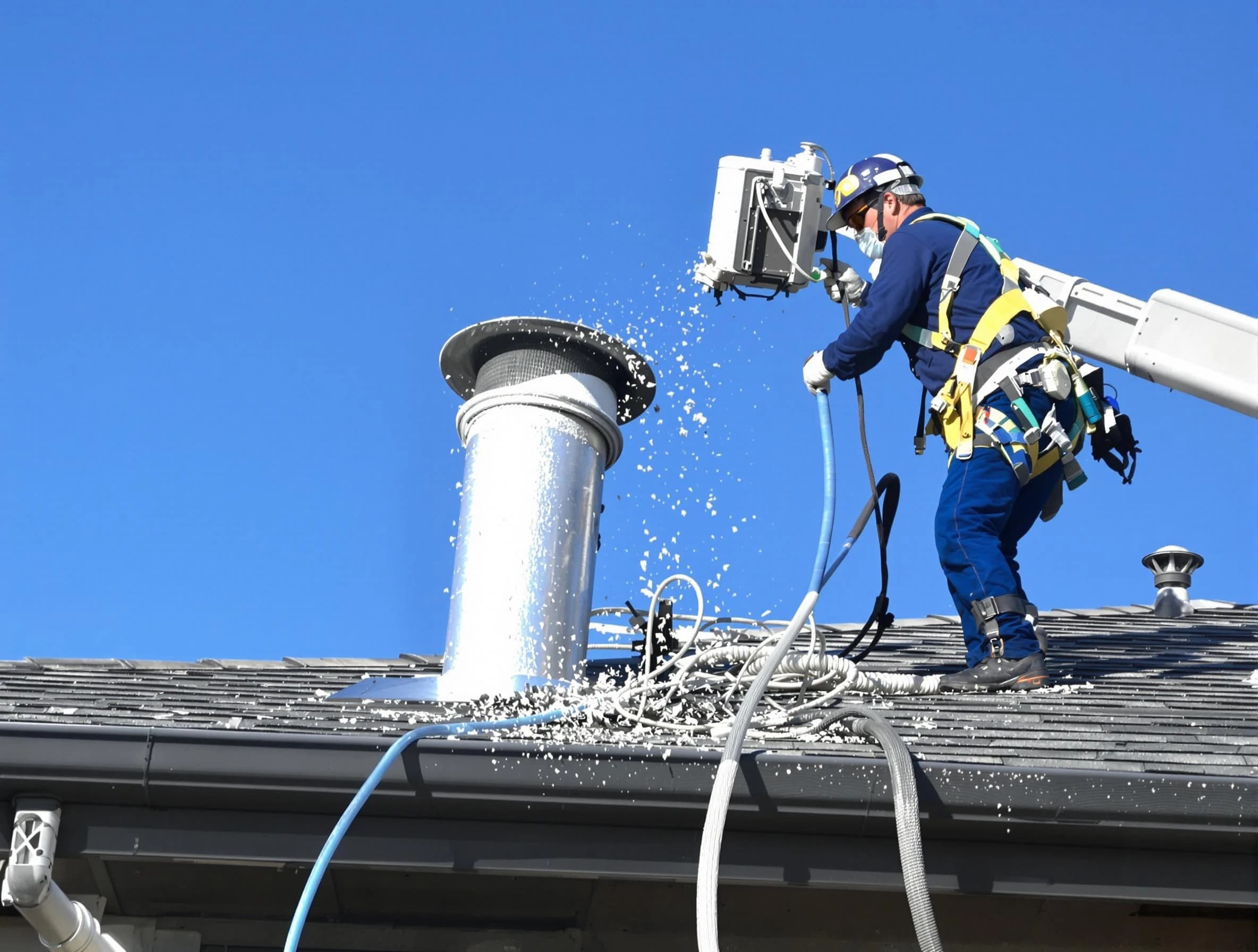 Gloucester Dryer Vent Cleaning certified technician safely cleaning a roof-mounted dryer vent in Gloucester