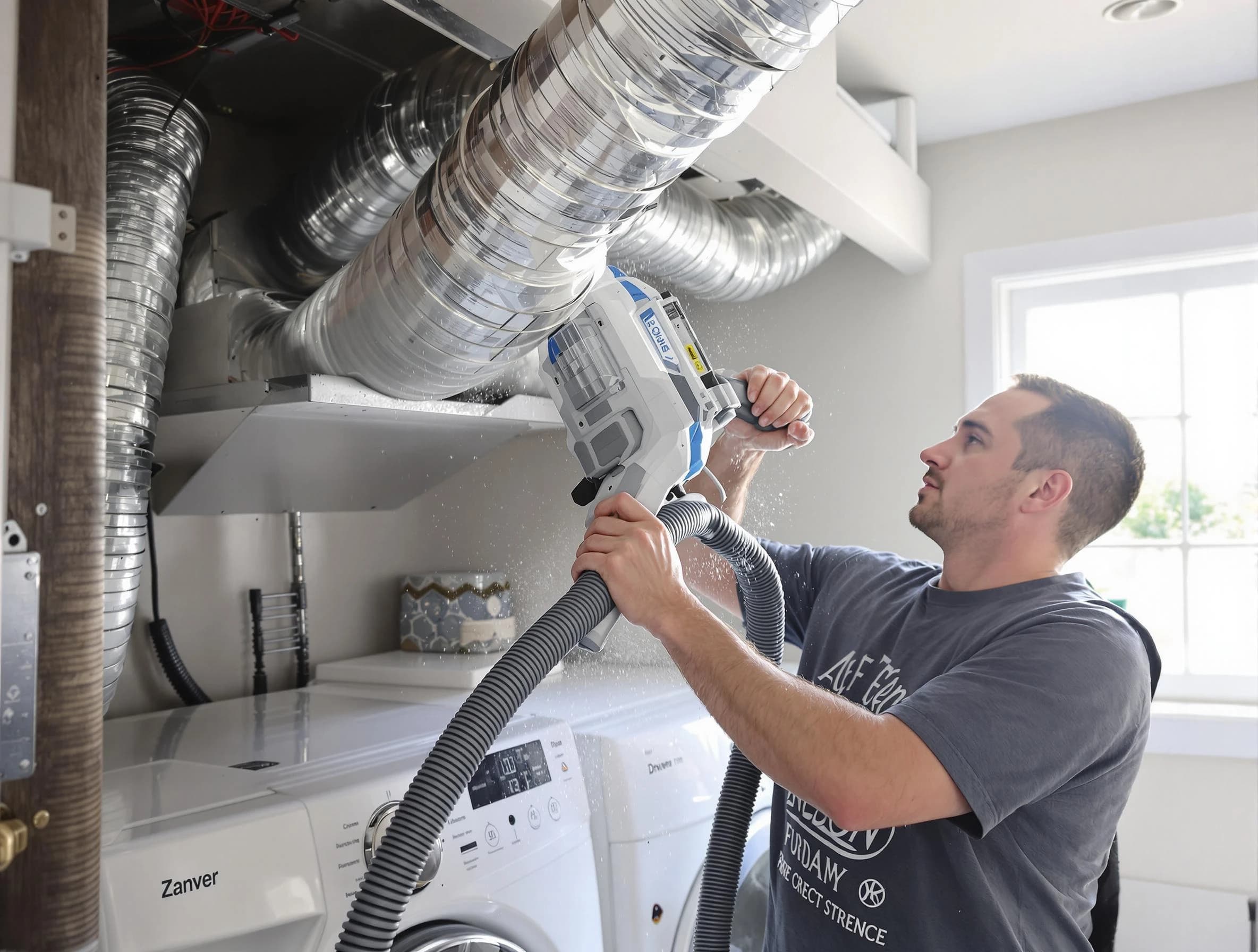 Gloucester Dryer Vent Cleaning specialist cleaning deep within a dryer vent duct system in Gloucester